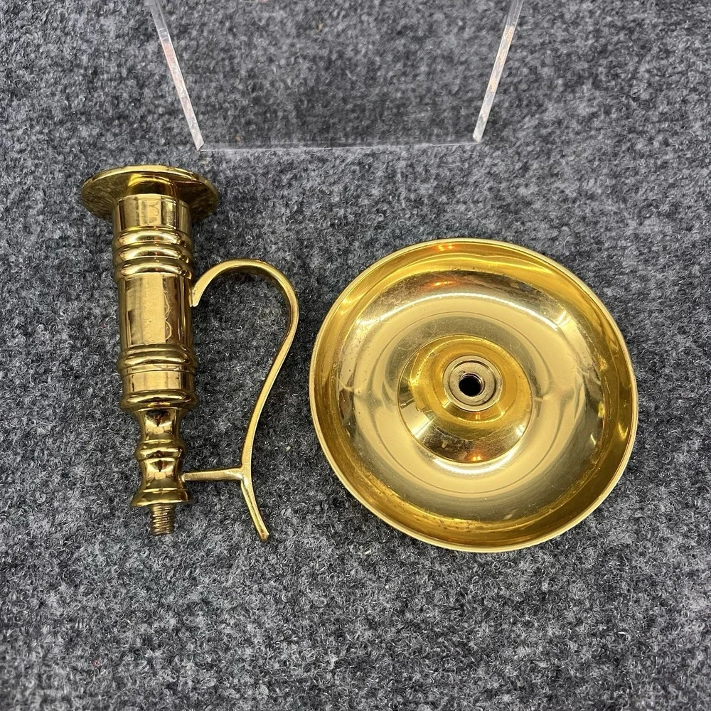 Vintage Brass Chamberstick Candle Holder w/ Finger Loop Handle Drip Tray  4.5